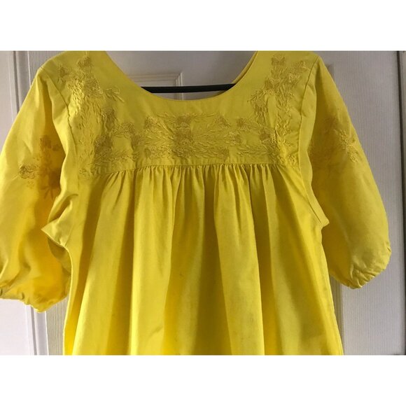 Vtg Handmade Bright Yellow Dress Made In Tlaquepaque Mexico Short Sleeve Heavy M - Picture 8 of 10